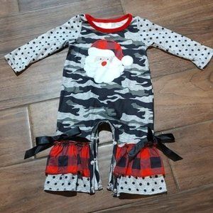 0-3 Santa Christmas Camo frill fringe boho romper cowgirl plaid flannel